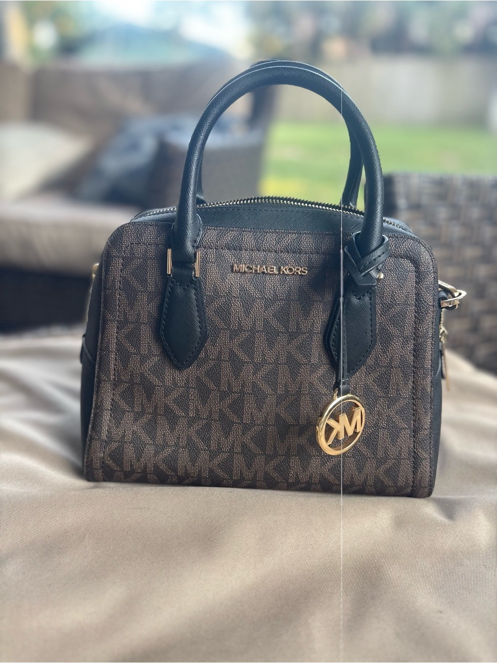 Authentic Michael Kors Brown MK Signature Dome Satchel